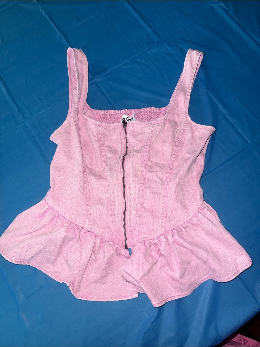 Pink Front-Zip Peplum Tank Top